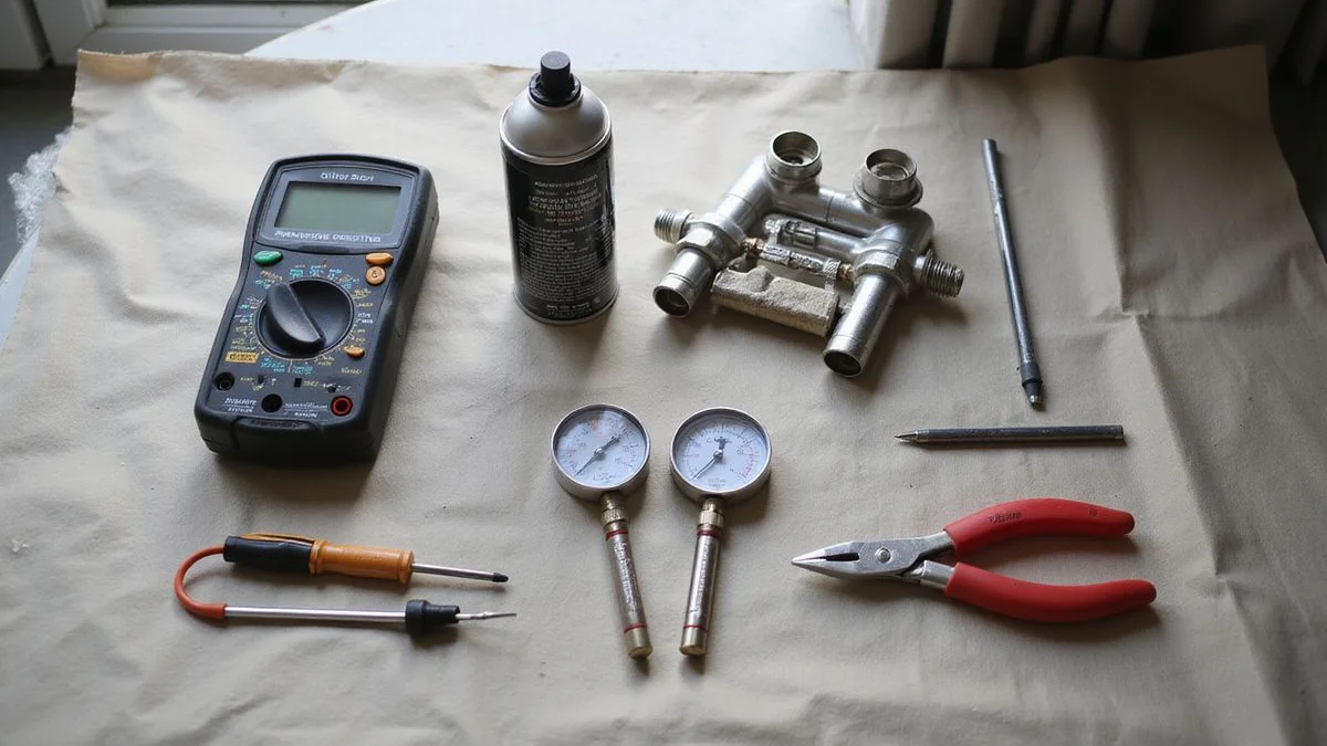 ML Solution aircond diagnostic toolkit with multimeter and pressure gauge for Shah Alam repair visit